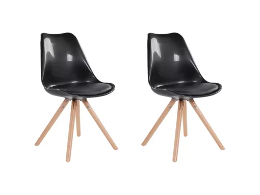 Lot De 2 Chaises Noires Brillantes Avec Pieds En Bois DAKOTA -Meilleur Meubles Magasin chaise 17172297