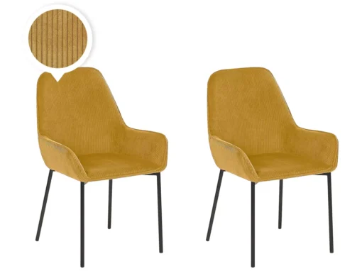 Lot De 2 Chaises De Salle à Manger En Velours Côtelé Jaune LOVERNA -Meilleur Meubles Magasin chaise 17177977