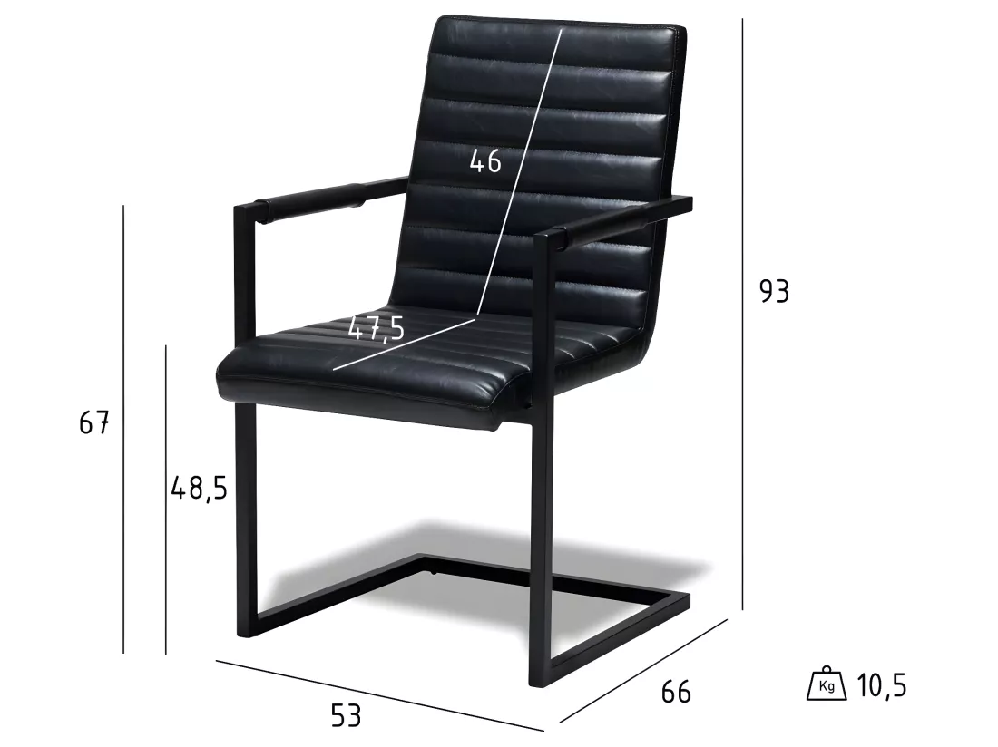 Lot De 2 Chaises Avec Accoudoirs Fanny - Simili Et Métal - Noir 8 Lot De 2 Chaises Avec Accoudoirs Fanny - Simili Et Métal - Noir – Image 6