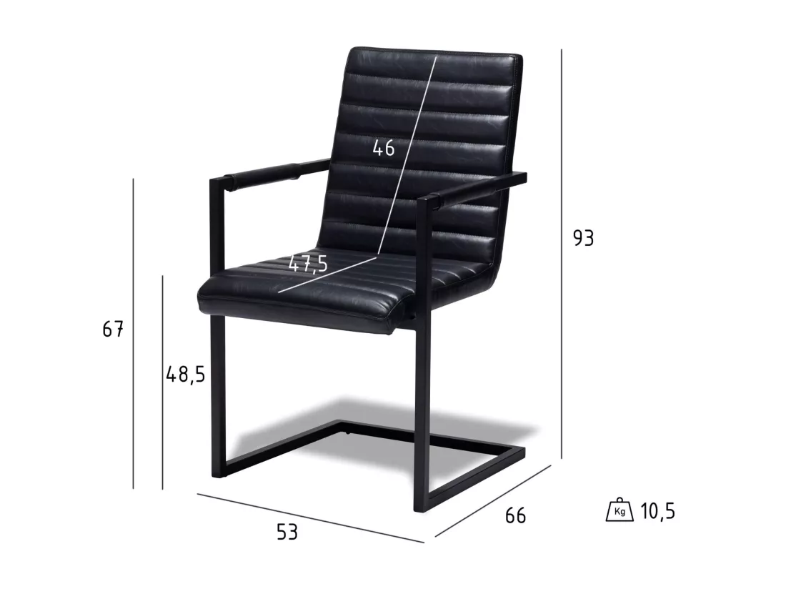 Lot De 2 Chaises Avec Accoudoirs Fanny - Simili Et Métal - Noir 9 Lot De 2 Chaises Avec Accoudoirs Fanny - Simili Et Métal - Noir – Image 7