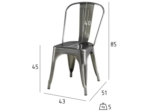 Lot De 4 Chaises Avec Dossier Et Empilable Korona - Métal - Argent -Meilleur Meubles Magasin chaise 18875259