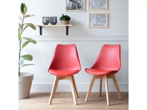 Lot De 2 Chaises Scandinaves NORA Rouge Avec Coussin - HAPPY GARDEN -Meilleur Meubles Magasin chaise 22366475