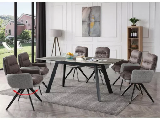 Chaise De Salle à Manger MCW-G66 (lot De 6),gris Clair-gris, Avec Accoudoirs -Meilleur Meubles Magasin chaise 24291365