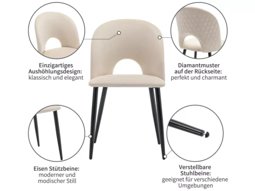 Chaise Design Rembourrée Avec Dossier, Siège En Velours, Beige -Meilleur Meubles Magasin chaise 24416521