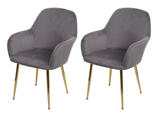 Chaise De Salle à Manger MCW-F18 (lot De 2),velours Gris, Pieds Dorés -Meilleur Meubles Magasin chaise 24425443