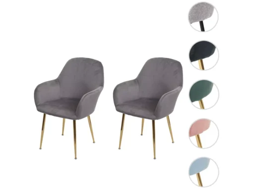 Chaise De Salle à Manger MCW-F18 (lot De 2),velours Gris, Pieds Dorés -Meilleur Meubles Magasin chaise 24425457