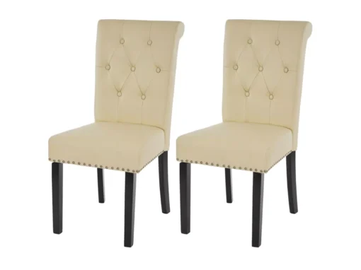 Chaise De Salle à Manger Chesterfield II (lot De 2), 2x Chaise De Salle à Manger Chesterfield II, Fauteuil Avec Rivets, Similicuir Crème, Pieds Foncés -Meilleur Meubles Magasin chaise 24436043