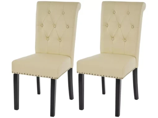 Chaise De Salle à Manger Chesterfield II (lot De 2), 2x Chaise De Salle à Manger Chesterfield II, Fauteuil Avec Rivets, Similicuir Crème, Pieds Foncés -Meilleur Meubles Magasin chaise 24436045
