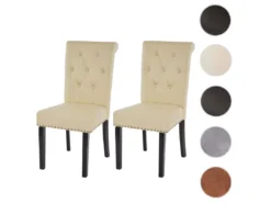 Chaise De Salle à Manger Chesterfield II (lot De 2), 2x Chaise De Salle à Manger Chesterfield II, Fauteuil Avec Rivets, Similicuir Crème, Pieds Foncés -Meilleur Meubles Magasin chaise 24436059