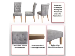 Chaise De Salle à Manger Chesterfield II (lot De 2), 2x Chaise De Salle à Manger Chesterfield II, Fauteuil Avec Rivets, Similicuir Crème, Pieds Foncés -Meilleur Meubles Magasin chaise 24436061