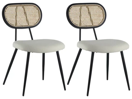 Lot De 2 Chaises En Cannage Et Tissu Boucle écru ELENA - HAPPY GARDEN -Meilleur Meubles Magasin chaise 24652149
