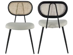 Lot De 2 Chaises En Cannage Et Tissu Boucle écru ELENA - HAPPY GARDEN -Meilleur Meubles Magasin chaise 24652153