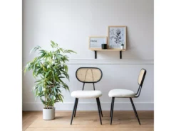Lot De 2 Chaises En Cannage Et Tissu Boucle écru ELENA - HAPPY GARDEN -Meilleur Meubles Magasin chaise 24652157