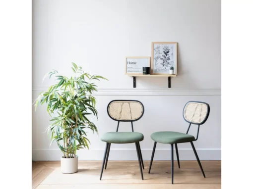 Lot De 2 Chaises En Cannage Et Tissu Boucle Vert Kaki ELENA - HAPPY GARDEN -Meilleur Meubles Magasin chaise 24652159