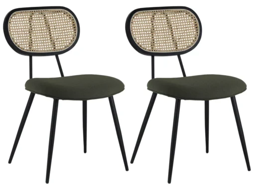 Lot De 2 Chaises En Cannage Et Tissu Boucle Vert Kaki ELENA - HAPPY GARDEN -Meilleur Meubles Magasin chaise 24652161