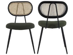 Lot De 2 Chaises En Cannage Et Tissu Boucle Vert Kaki ELENA - HAPPY GARDEN -Meilleur Meubles Magasin chaise 24652165