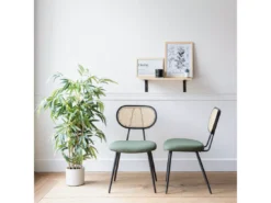 Lot De 2 Chaises En Cannage Et Tissu Boucle Vert Kaki ELENA - HAPPY GARDEN -Meilleur Meubles Magasin chaise 24652169