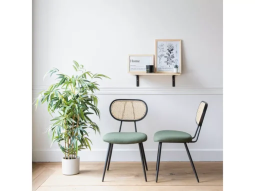 Lot De 2 Chaises En Cannage Et Tissu Boucle Vert Kaki ELENA - HAPPY GARDEN -Meilleur Meubles Magasin chaise 24652169