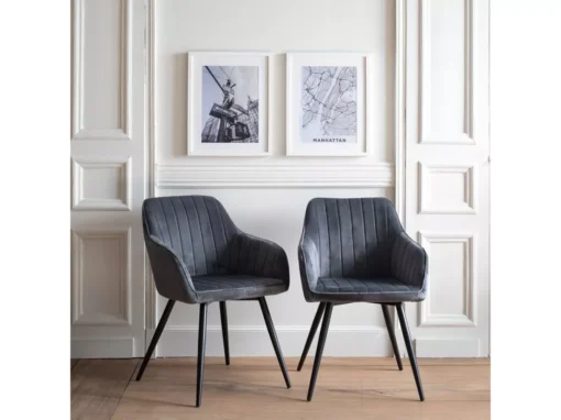 Lot De 2 Chaises En Velours BERTILLE Grises - HAPPY GARDEN -Meilleur Meubles Magasin chaise 8937421