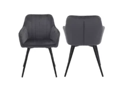 Lot De 2 Chaises En Velours BERTILLE Grises - HAPPY GARDEN -Meilleur Meubles Magasin chaise 8937427