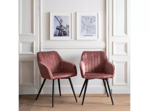 Lot De 2 Chaises En Velours BERTILLE Roses - HAPPY GARDEN -Meilleur Meubles Magasin chaise 8938097