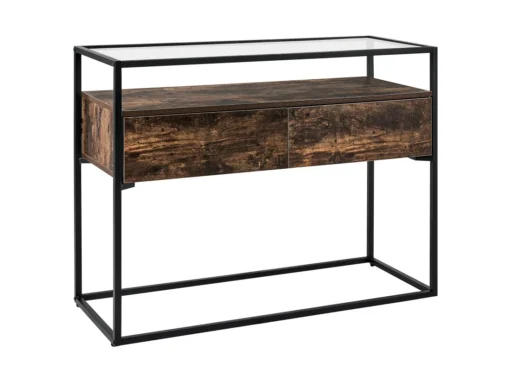 Console Avec Plateau Verre Et 2 Tiroirs En MDF Bois Foncé Et Noir MAUK -Meilleur Meubles Magasin console 16285535