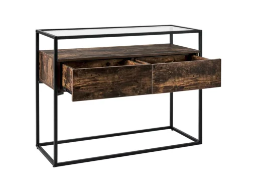 Console Avec Plateau Verre Et 2 Tiroirs En MDF Bois Foncé Et Noir MAUK -Meilleur Meubles Magasin console 16285541