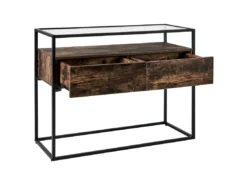 Console Avec Plateau Verre Et 2 Tiroirs En MDF Bois Foncé Et Noir MAUK -Meilleur Meubles Magasin console 16285543