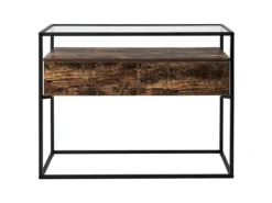 Console Avec Plateau Verre Et 2 Tiroirs En MDF Bois Foncé Et Noir MAUK -Meilleur Meubles Magasin console 16285545
