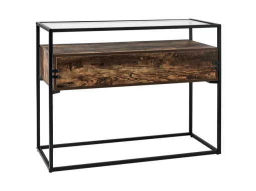 Console Avec Plateau Verre Et 2 Tiroirs En MDF Bois Foncé Et Noir MAUK -Meilleur Meubles Magasin console 16285547