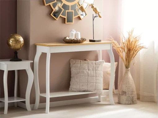 Table Console Blanche Et Bois Clair HARTFORD -Meilleur Meubles Magasin console 16286159