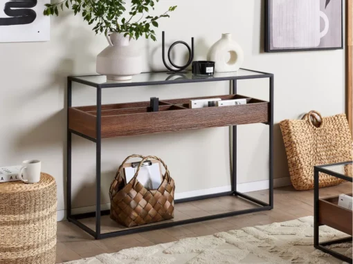 Console Au Plateau De Verre Bois Sombre/noir WACO -Meilleur Meubles Magasin console 16710877