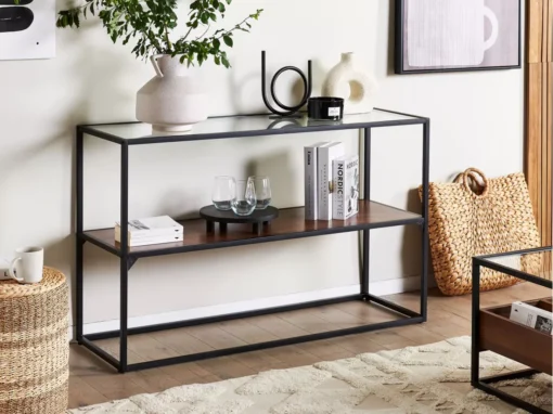 Console Avec Plateau De Verre Bois Sombre/noir TAOS -Meilleur Meubles Magasin console 16711063