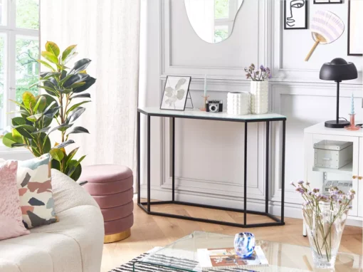 Console Avec Plateau En Verre Effet Marbre Blanc / Noir PERRIN -Meilleur Meubles Magasin console 17468591