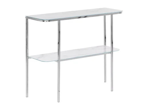 Console En Verre Et Acier Effet Marbre Blanc Et Argenté CALVERT -Meilleur Meubles Magasin console 17468663
