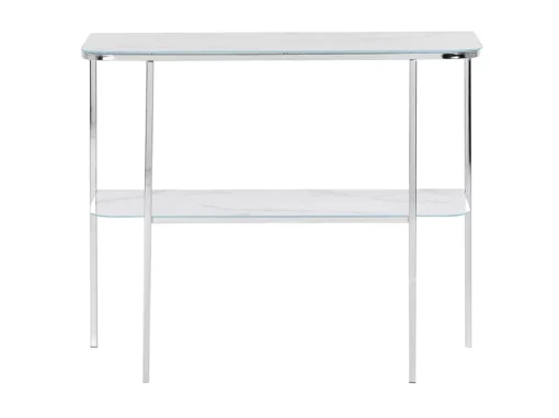 Console En Verre Et Acier Effet Marbre Blanc Et Argenté CALVERT -Meilleur Meubles Magasin console 17468669