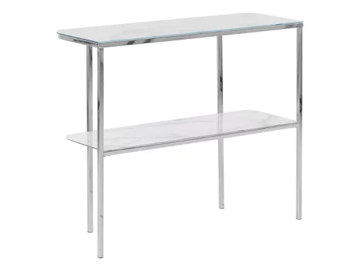 Console En Verre Et Acier Effet Marbre Blanc Et Argenté CALVERT -Meilleur Meubles Magasin console 17468671