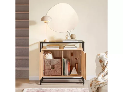 Table Console, Table D’Entrée, Meuble D’Entrée, Bout De Canapé - 1 Étagère Et 2 Portes, FSB55-N -Meilleur Meubles Magasin console 19183593