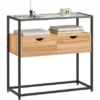 Table Console, Table D’Entrée, Meuble D’Entrée Avec 2 Tiroirs Surface En Verre Transparent, FSB54-N -Meilleur Meubles Magasin console 19406621