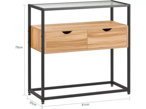 Table Console, Table D’Entrée, Meuble D’Entrée Avec 2 Tiroirs Surface En Verre Transparent, FSB54-N -Meilleur Meubles Magasin console 19406625