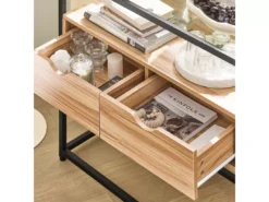 Table Console, Table D’Entrée, Meuble D’Entrée Avec 2 Tiroirs Surface En Verre Transparent, FSB54-N -Meilleur Meubles Magasin console 19406631
