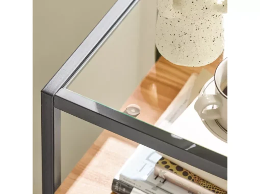 Table Console, Table D’Entrée, Meuble D’Entrée Avec 2 Tiroirs Surface En Verre Transparent, FSB54-N -Meilleur Meubles Magasin console 19406633