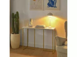 Table Console Table D'Appoint Bout De Canapé Table D’Entrée Effet Marbre Cadre En Fer, FSB58-G -Meilleur Meubles Magasin console 19406729