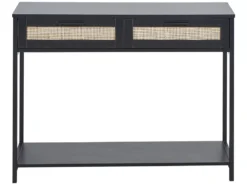 Console à 2 Tiroirs Noir Et Rotin Naturel OPOCO -Meilleur Meubles Magasin console 22099163