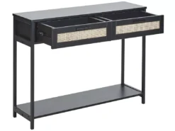 Console à 2 Tiroirs Noir Et Rotin Naturel OPOCO -Meilleur Meubles Magasin console 22099165