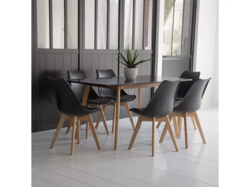 Ensemble Table Extensible 120/160cm HELGA Et 6 Chaises NORA Noir - HAPPY GARDEN -Meilleur Meubles Magasin ensemble table et chaise 10780955