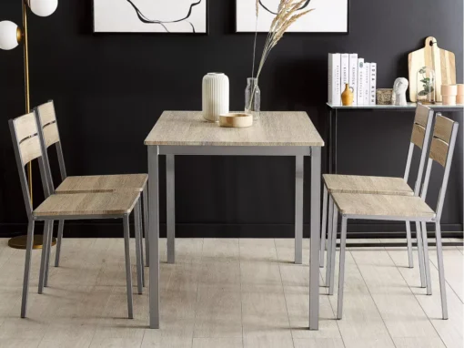 Ensemble De Salle à Manger Effet Bois Clair Et Gris 4 Places BLUMBERG -Meilleur Meubles Magasin ensemble table et chaise 16612781