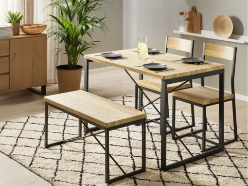 Ensemble De Salle à Manger Effet Bois Clair Et Noir 4 Places FLIXTON -Meilleur Meubles Magasin ensemble table et chaise 17667227