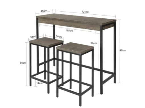 Lot Table Et Tabourets De Bar De Style Industriel Ensemble Table De Bar + 2 Tabourets, Ogt30-n -Meilleur Meubles Magasin ensemble table et chaise 19380443