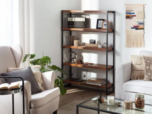 Étagère Noire Et Bois Foncé 4 Niveaux TIFTON -Meilleur Meubles Magasin etagere 16631269